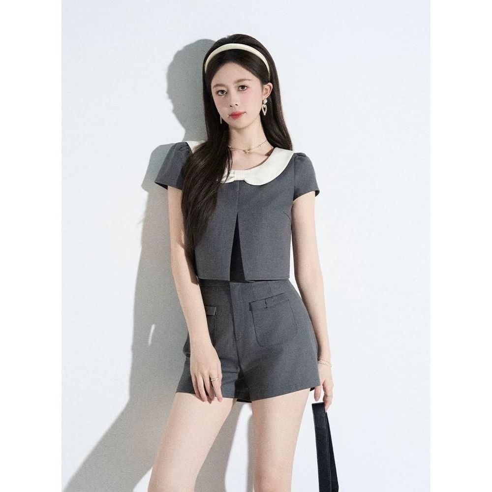 Set đồ nữ áo croptop cổ Peter Pan + quần short cạp cao Hb.Studio S100