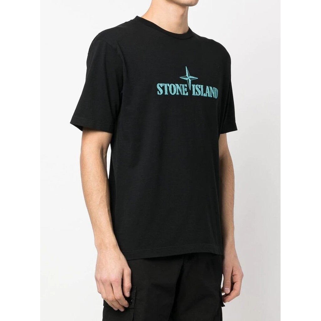 Áo thun nam Stone Island ngắn tay, fonts chữ tròn màu đen, phù hợp thời trang mùa hè
