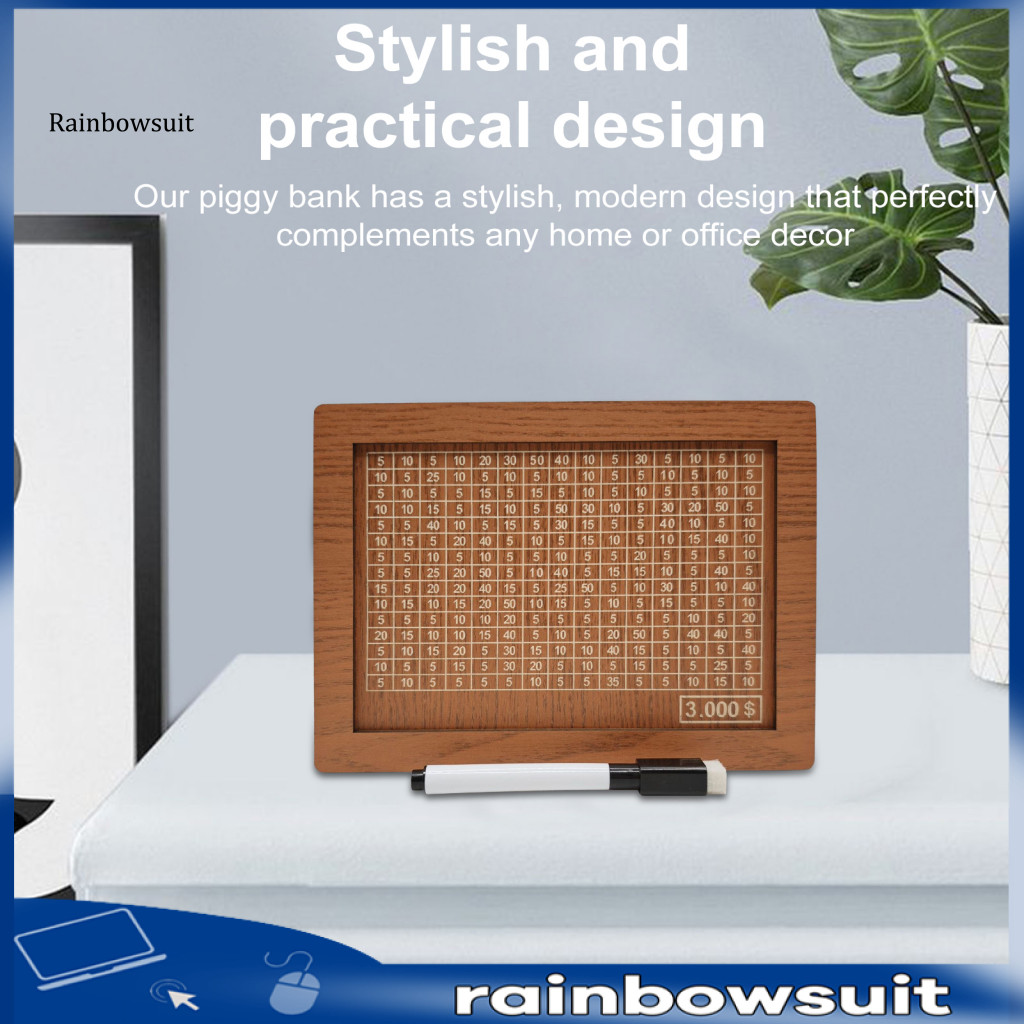 [RB] Hộp tiết kiệm tiền Hộp tiết kiệm tiền Hộp đựng tiền bằng gỗ cổ điển có bút đánh dấu quầy – Ngân