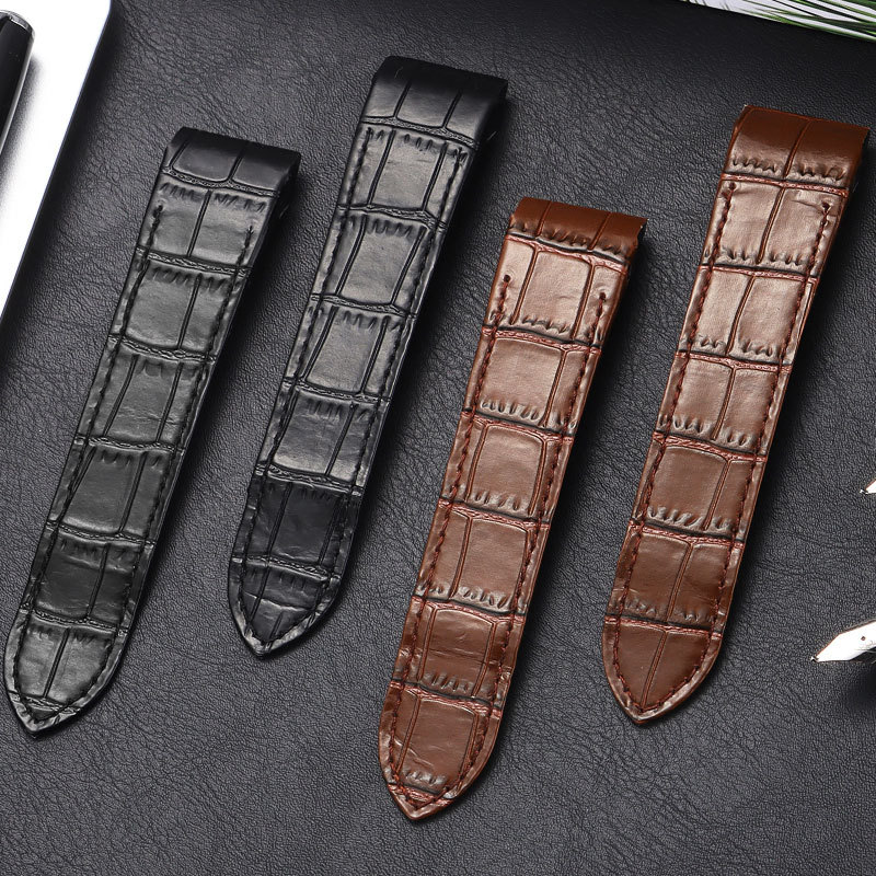 Vintage Chính Hãng Da Đồng Hồ Dây Đeo Cho Cartier Santos Top Lớp Da Bò Dây Đeo Đồng Hồ Bướm Gấp Khóa