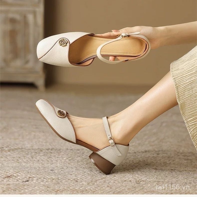 Phổ Biến Rỗng Dép Nữ Phía Trước Sau Sandal Nữ Mẹ Sandal Nữ Da Thật Mùa Hè 2025 Phong Cách Mới Mũi-Co