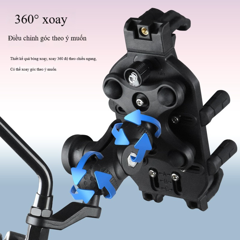 Giá Đỡ Điện Thoại Xe Máy KT315,Kẹp Gắn Chân Gương Chống Rung Xoay 360 Độ Chất Liệu Cao Cấp Hoàng Aut