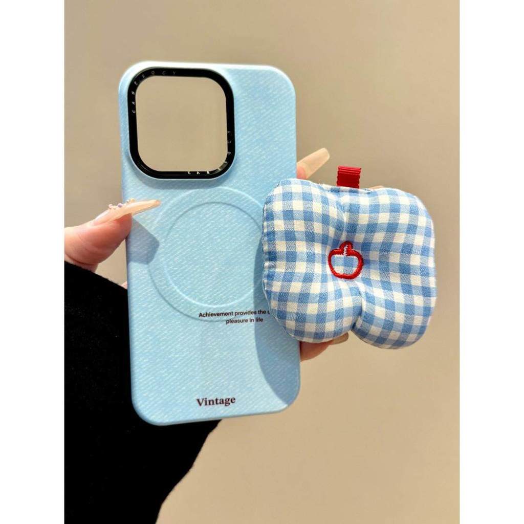 Wang Shell WANGKE Đơn Giản ins Phong Cách Chữa Bệnh Gối Kẻ Sọc Xanh Giá Đỡ Từ Tính Vỏ Điện Thoại Thí