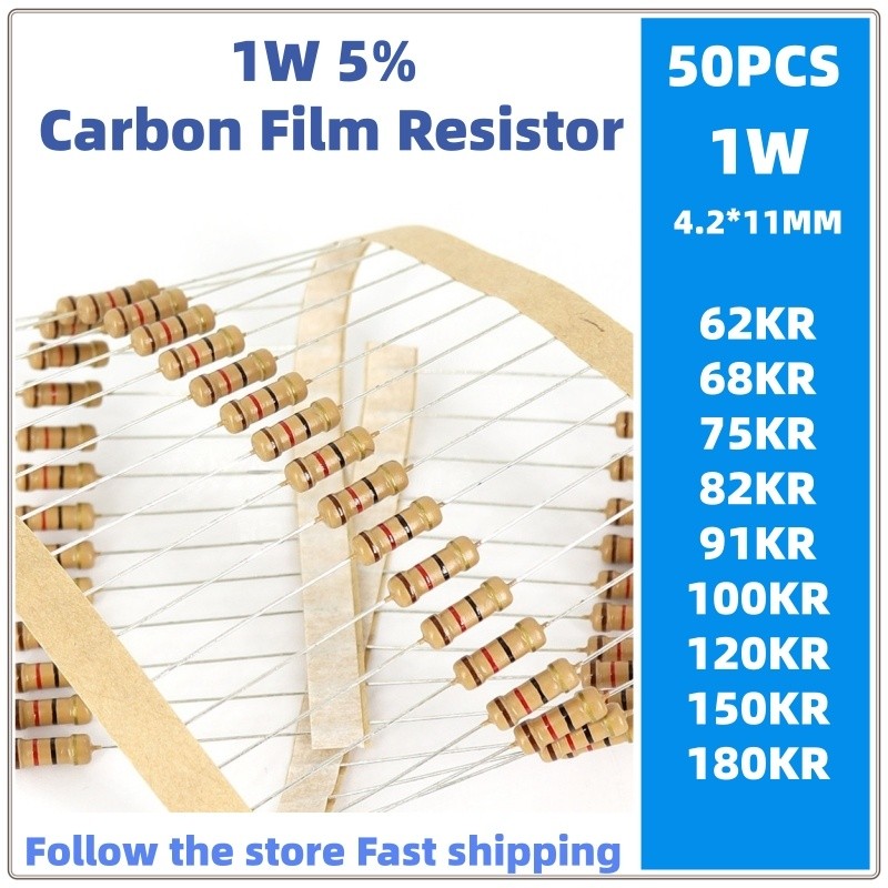 50 Chiếc 1w Phim carbon Điện Trở 5% 62KR 68KR 75KR 82KR 91KR 100KR 120KR 150KR 180K