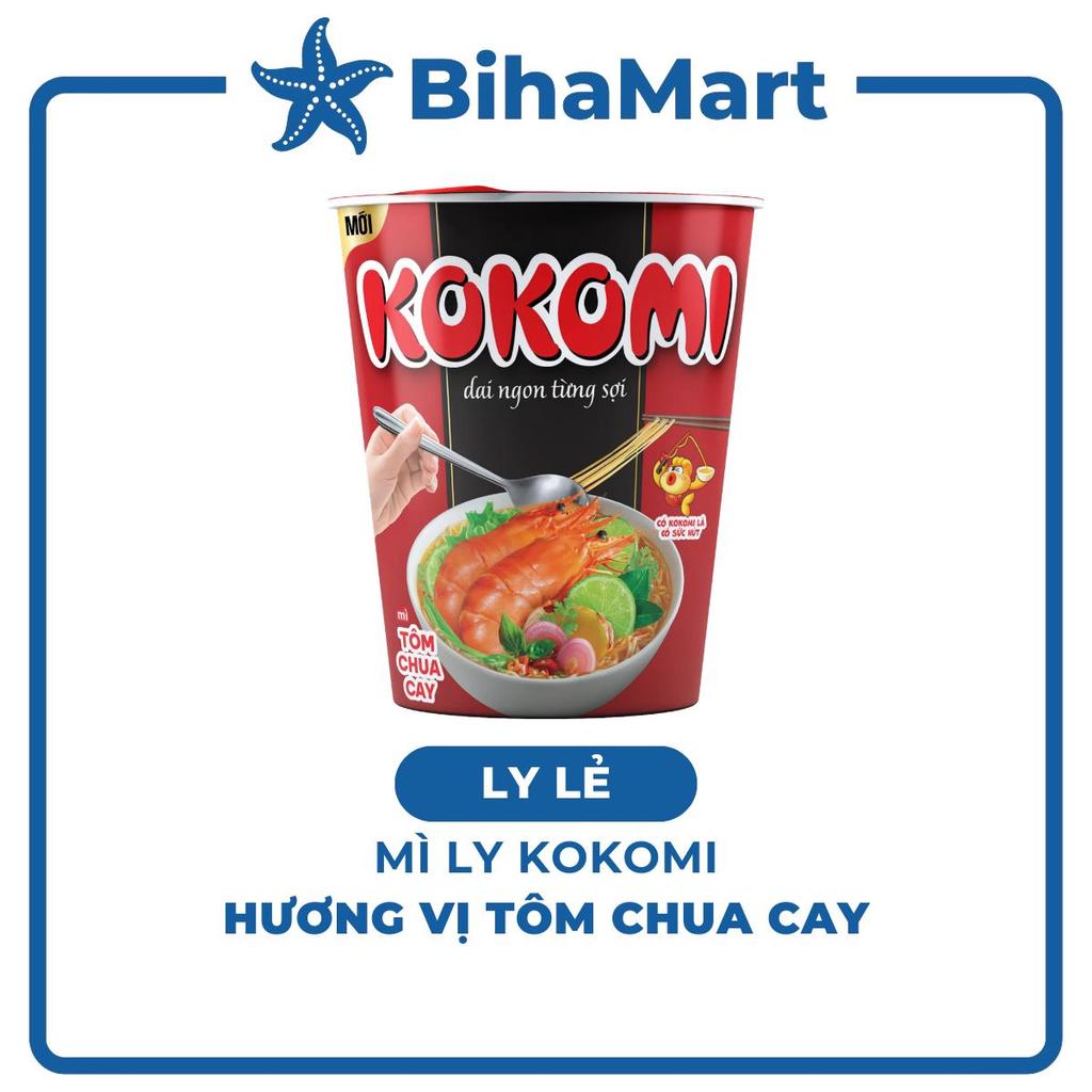 [LY LẺ] - MASAN - Mì ly Kokomi hương vị Tôm chua cay, Mì tôm chua cay Kokomi ly, Kokomi mì ly ăn liề