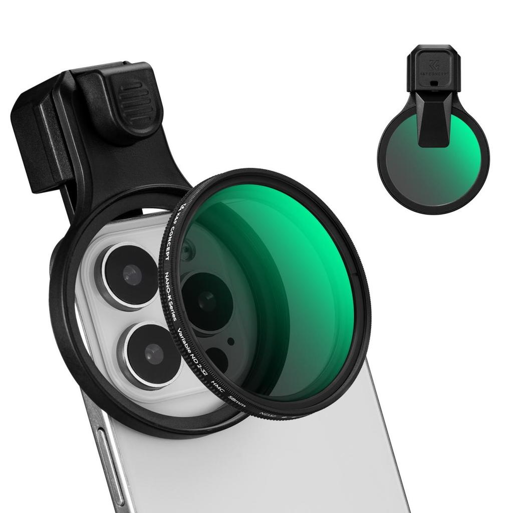 Bộ lọc K & F 58mm VND ND2-32 Ống kính bấm cho iPhone17 / 16 / 15 / 14 / 13 / 12, Ống kính đa năng...