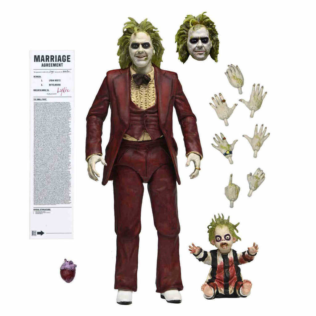 [Hàng có sẵn] NECA Beetle Juice Master Red Suit 1 / 12 Nhân vật hành động Nhãn vàng Phiên bản chính 