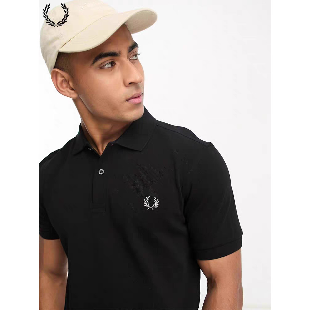 NBES Fred Perry Basic Embroidery polo Turn-down collar short-sleeve pique cotton casual business shi