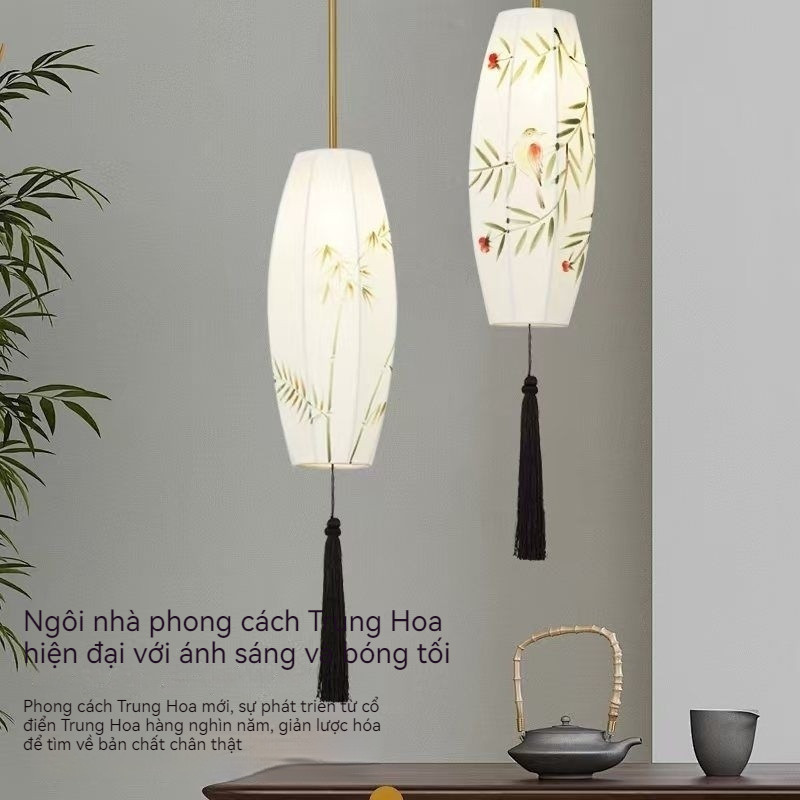 new3DJ03-DJ03-Đèn treo retro phong cách Trung Quốc mới. Đèn vải đơn giản cho phòng khách, phòng ngủ,
