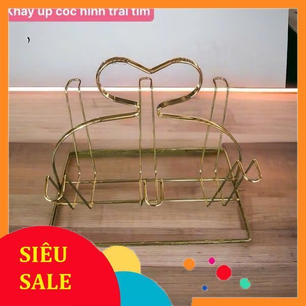 (Siêu Rẻ) Khay Úp ly cốc mạ vàng, Kệ up ly, Khay up cốc, Giá Úp cốc Trái Tim mạ vàng, Kệ úp ly có kh
