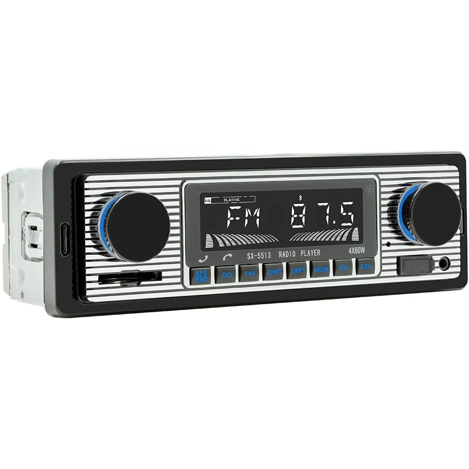 Đài phát thanh ô tô Din đơn cổ điển có Bluetooth BT, Đài FM âm thanh nổi trên ô tô, Gọi rảnh tay, Má