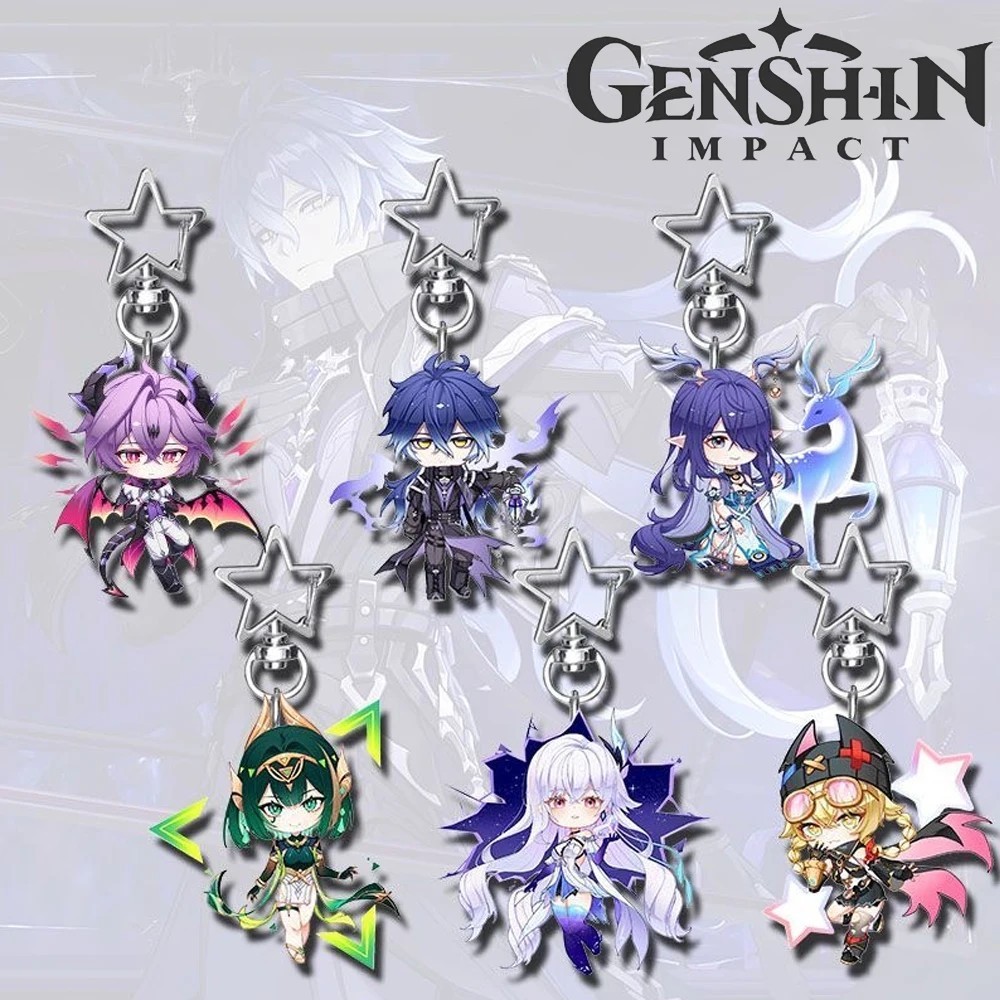 Móc khóa Genshin Impact Acrylic Skirk Durin Flins Lauma Chibi móc sao kim loại trang trí balo túi xá