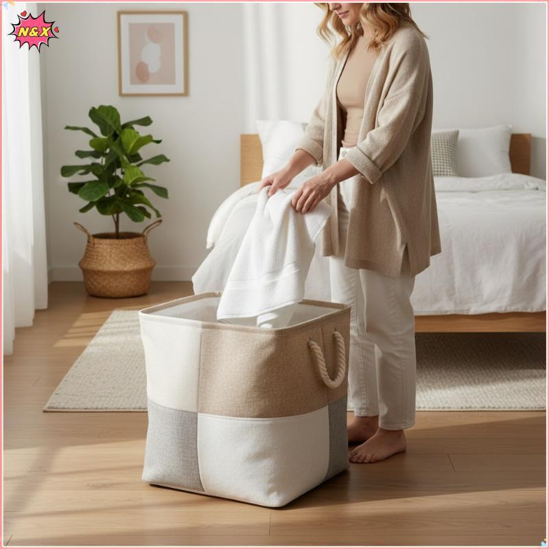 Giỏ đựng đồ bằng vải lanh gấp N & X 40x30x30CM Thùng sắp xếp tại nhà cho tủ quần áo Đồ lặt vặt phòng