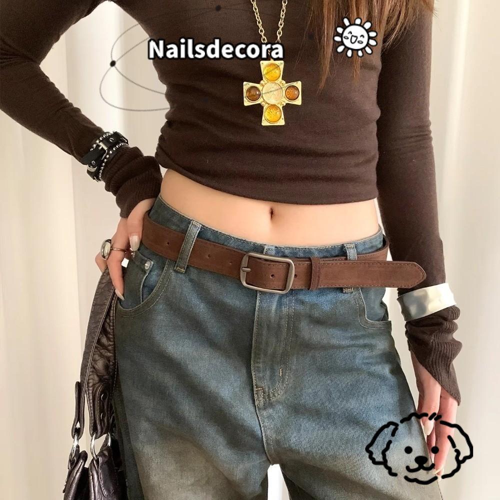 Thắt lưng NAILS nữ, thắt lưng nhung màu nâu, thắt lưng thời trang và trang sức