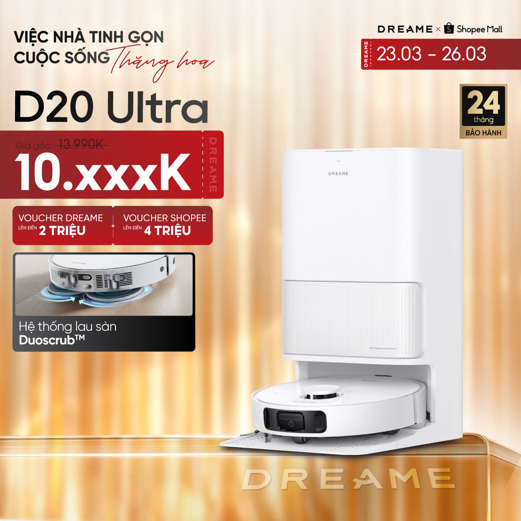 Dreame D20 Ultra Robot hút bụi thông minh | Lực hút 13.000Pa | Trạm sạc đa năng rảnh tay đến 100 ngà