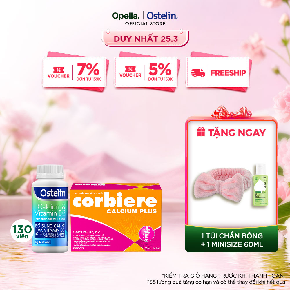 Ostelin Viên Uống Hỗ Trợ Bổ Sung Calcium & Vitamin D3 130 viên + Thực phẩm bảo vệ sức khỏe Corbiere 