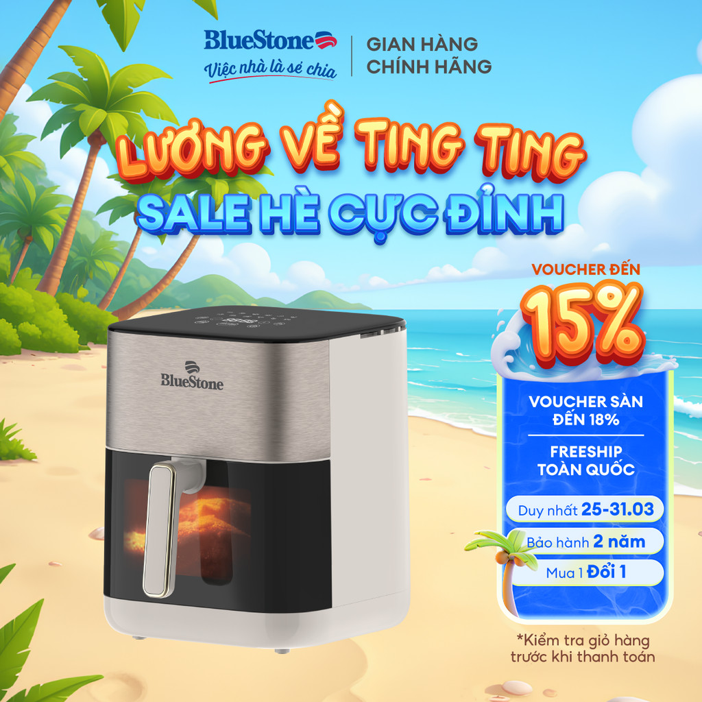 Nồi Chiên Không Dầu Bluestone AFB-5867 6 Lít, Màu Be - Công Suất 1800W
