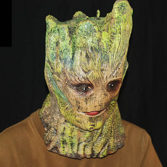 Stock Groot Mũ đội đầu Groot Mặt nạ cao su Avengers Marvel Guardians of the Galaxy Mắt đỏ Little Gro