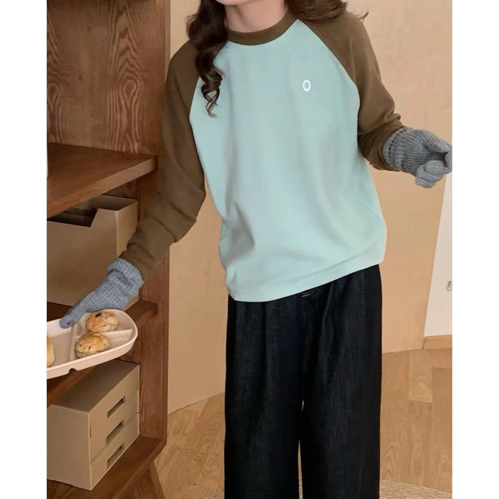 MECZ Autumn and winter embroidered base layer Logo Contrast color raglan sleeves Double-Sided Therma