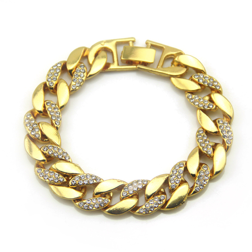 Europe and America Hip hop Hip-hop style accessories18K Men's gold bracelet with full diamond inlay,