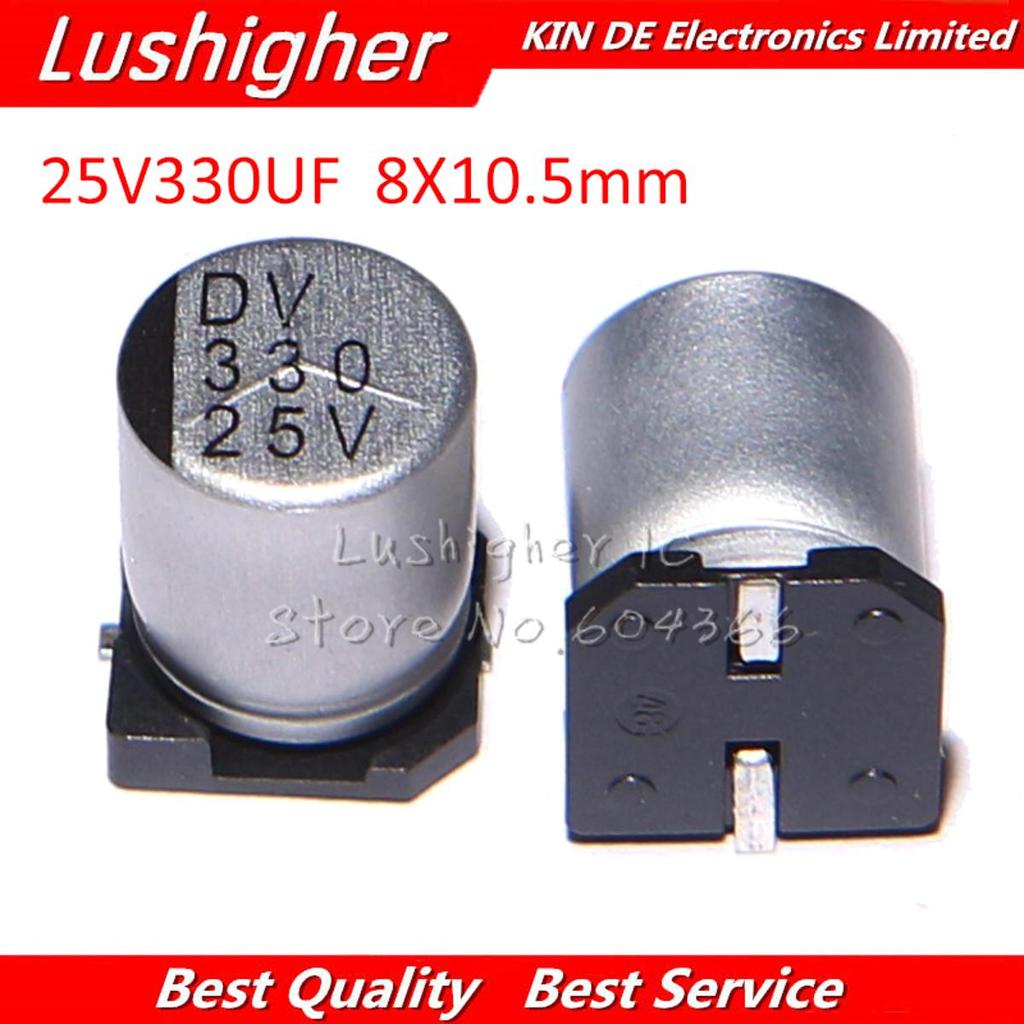 10 chiếc 25V 330UF Kích thước 8x10.5mm SMD 25V330UF Tụ điện điện phân nhôm
