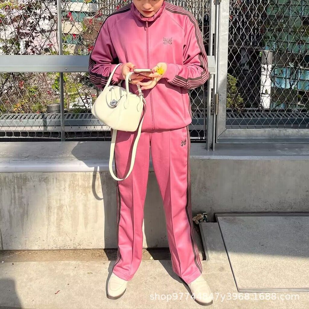 IFGH Needles track Joint Name STUDIOUS Loose-fitting high street fashion unisex pants in pink