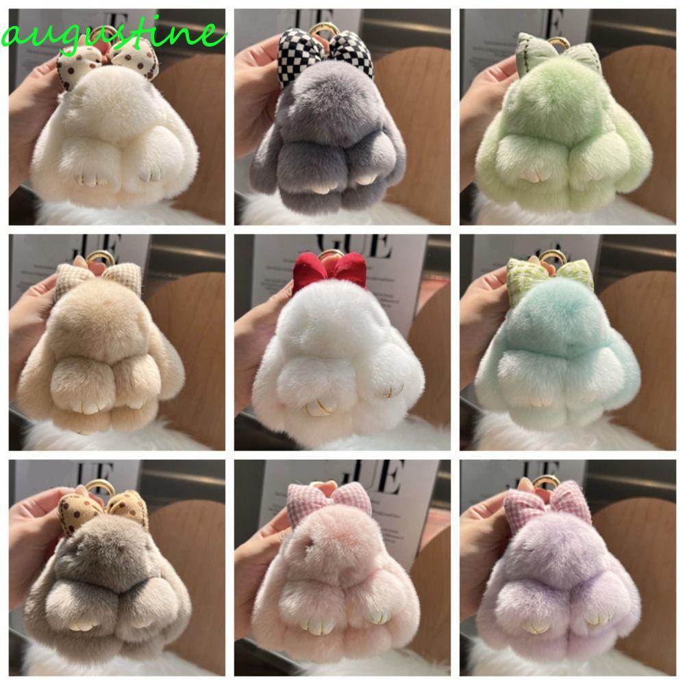 AUGUSTINE Lông Thỏ Móc Khóa, Nơ Tóc Pompoms Bunny Móc Khóa, Móc Khóa Thời Trang Móc Khóa Hợp Kim San