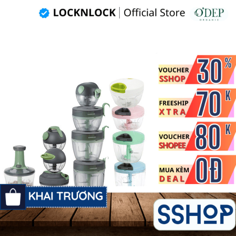 Máy xay tỏi ớt mini cầm tay LocknLock CKS308PIK CKS309GRN CKS321GRN lưỡi xay bén dễ vệ sinh - SSHOP 