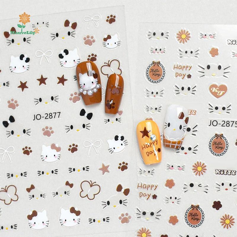 [LILY-T] Miếng Dán Móng Tay Hello Kitty Kawaii Sanrio Hoạt Hình Emojis Nơ Thiết Kế Anime Đề Can Trượ