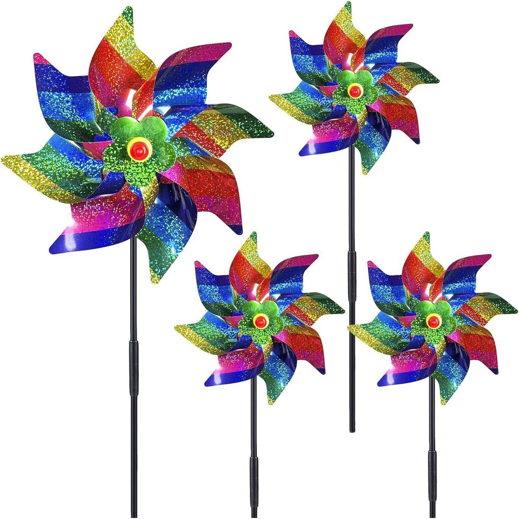 9.4inch Phản Quang Pinwheels 4 Chiếc Cầu Vồng Gió Spinners Holographic Spinners PinWheels Chim Đuổi 