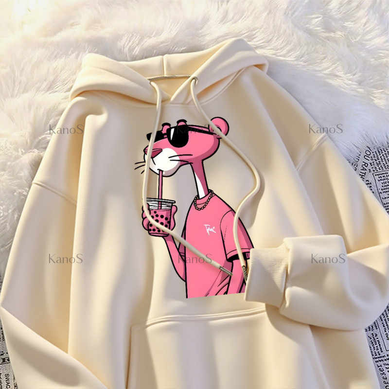 Kanos_shop | áo hoodie form rộng dày,Hàn quốc dễ thương Pink panther print áo tay dài áo thể thao