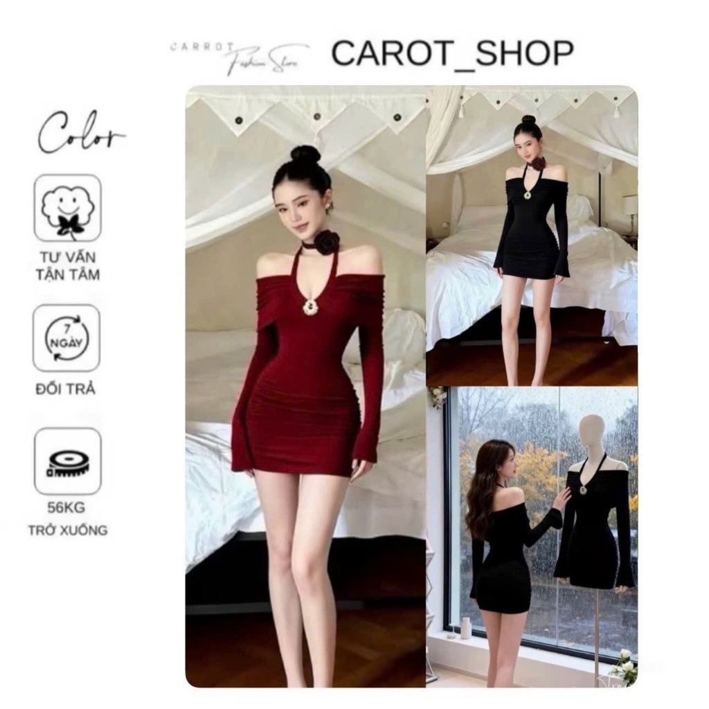 ( 𝐁𝐈𝐆𝐒𝐈𝐙𝐄)  Đầm ôm yếm dài day trễ vai khoét ngực THUN LẠNH dáng body tôn 3v  𝐊𝐄̀𝐌 𝐐𝐔𝐀̂̀𝐍  𝐕𝐍𝟕𝟐 by C