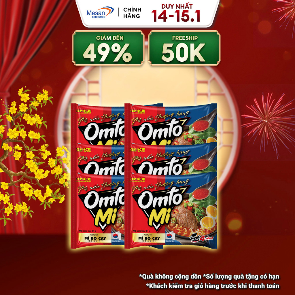 Mì Nấu OMTOMI Bò Cay - Combo 6 Gói X 101GR