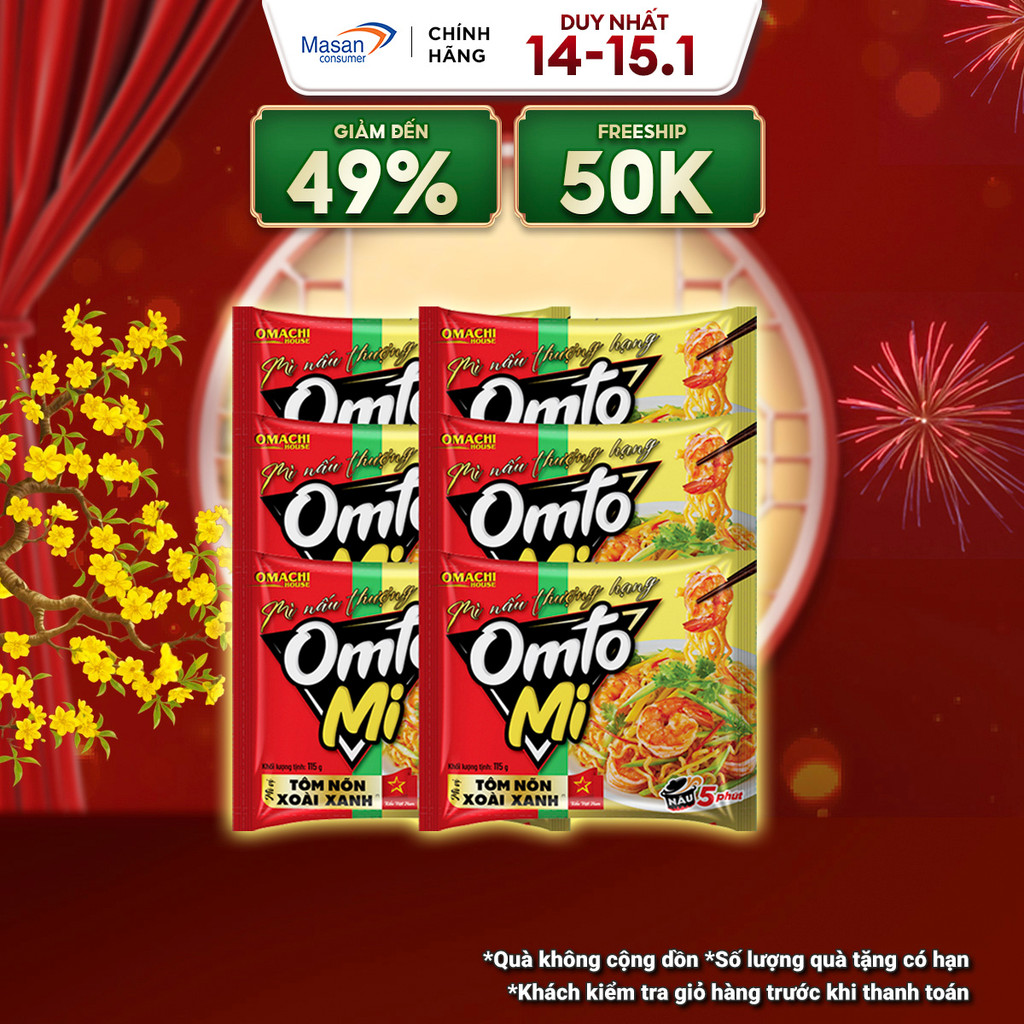 Mì Nấu OMTOMI Tôm Nõn Xoài Xanh - Combo 6 Gói X 115GR