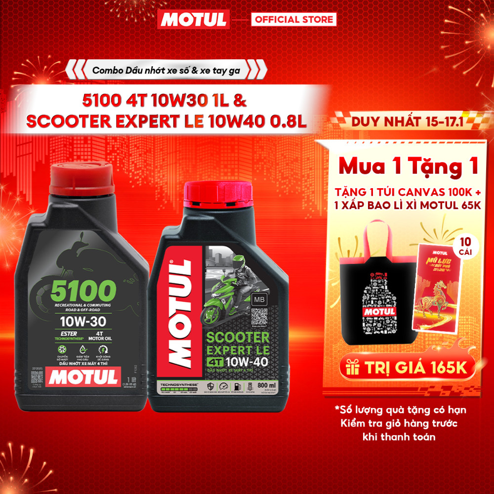 Combo Dầu nhớt xe máy Motul 5100 4T 10W30 1L và xe tay ga SCOOTER EXPERT LE 10W40 0.8L