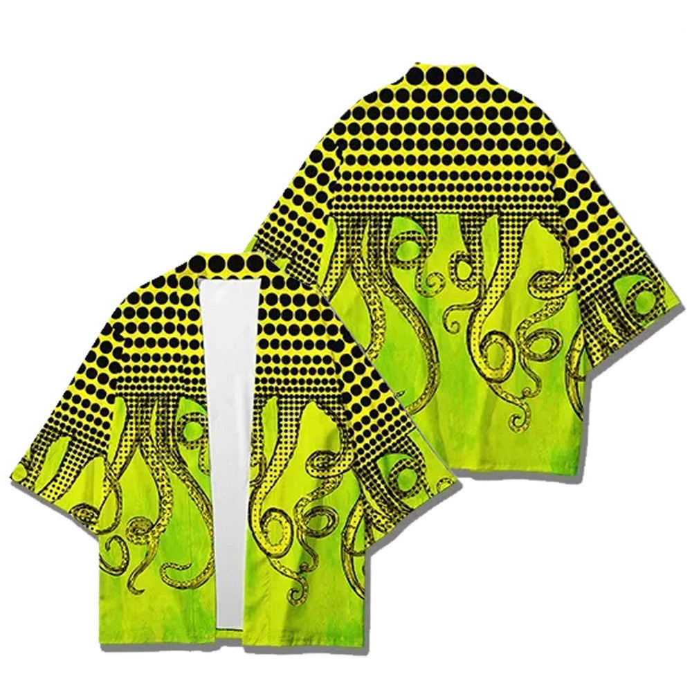 Áo choàng tắm kimono Nhật Bản Thời trang Retro 3D In Áo khoác thoáng khí Nam kimono Nhập vai