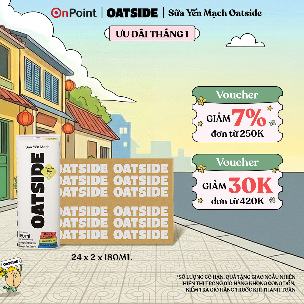 Combo 2 Thùng 24 hộp Sữa yến mạch OATSIDE Nguyên Vị Barista Blend 180ml (180ml x 24)