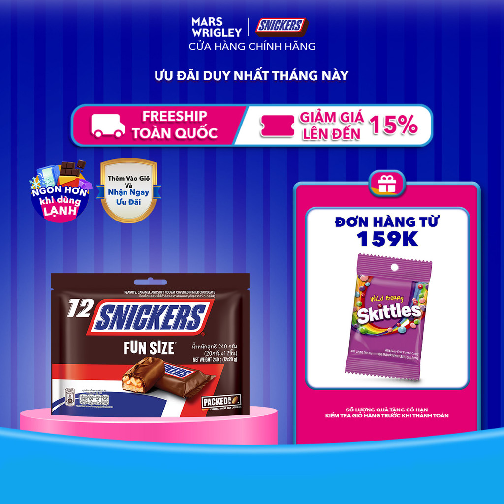 Kẹo Socola Snickers Funsize túi 240g (12 thanh)