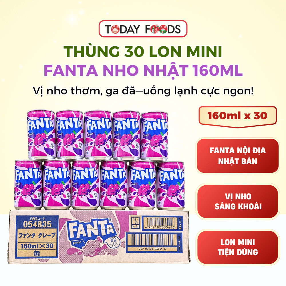 Fanta Nho Nhật 160ml - Thùng 30 lon mini | Nước ngọt có ga Fanta Grape