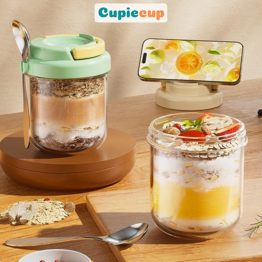 Hũ Thủy Tinh Đựng Ngũ Cốc, Bình Thủy Tinh Nắp Nhựa Kèm Thìa Tiện Lợi LO012