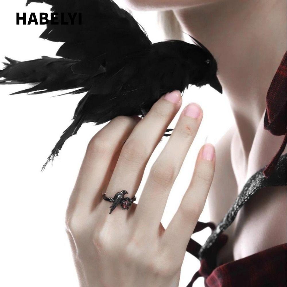 Nhẫn Habelyi Black Raven màu đen huyền bí, phù hợp cosplay, có thể điều chỉnh size