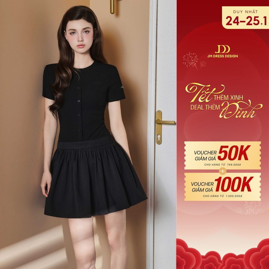 Đầm cổ đức phối chân váy xếp ly 1S41.2505K – Váy công sở dáng xòe thanh lịch, đầm dự tiệc thiết kế J