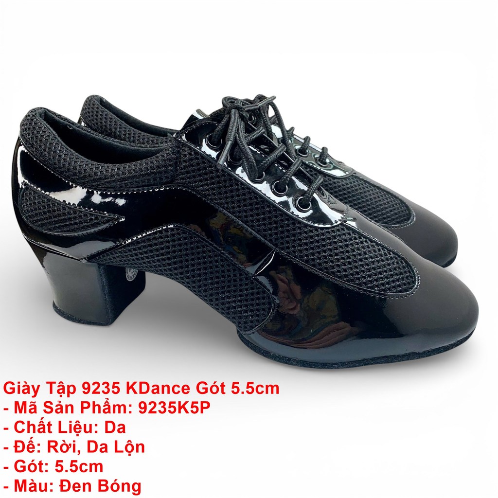 Giày Tập Khiêu Vũ Dancesports 9235 KDance Gót 5.5cm (9235K5P) - Đen Bóng + Size (Tặng túi đựng giày)