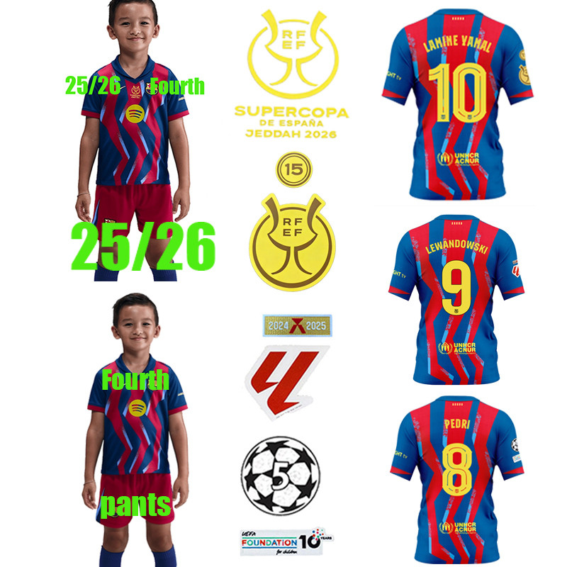 25 / 26 LAMINE YAMAL vải bóng đá Barça Bộ đồ trẻ em thứ tư (có quần) GAVI RAPHIHA KOUNDE LEWANDOWSKI