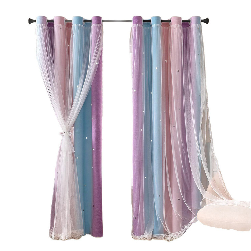 ⭐GROUS⭐Blackout Curtains with Rainbow Star Design for Girls Bedroom Window 52x63 Inches