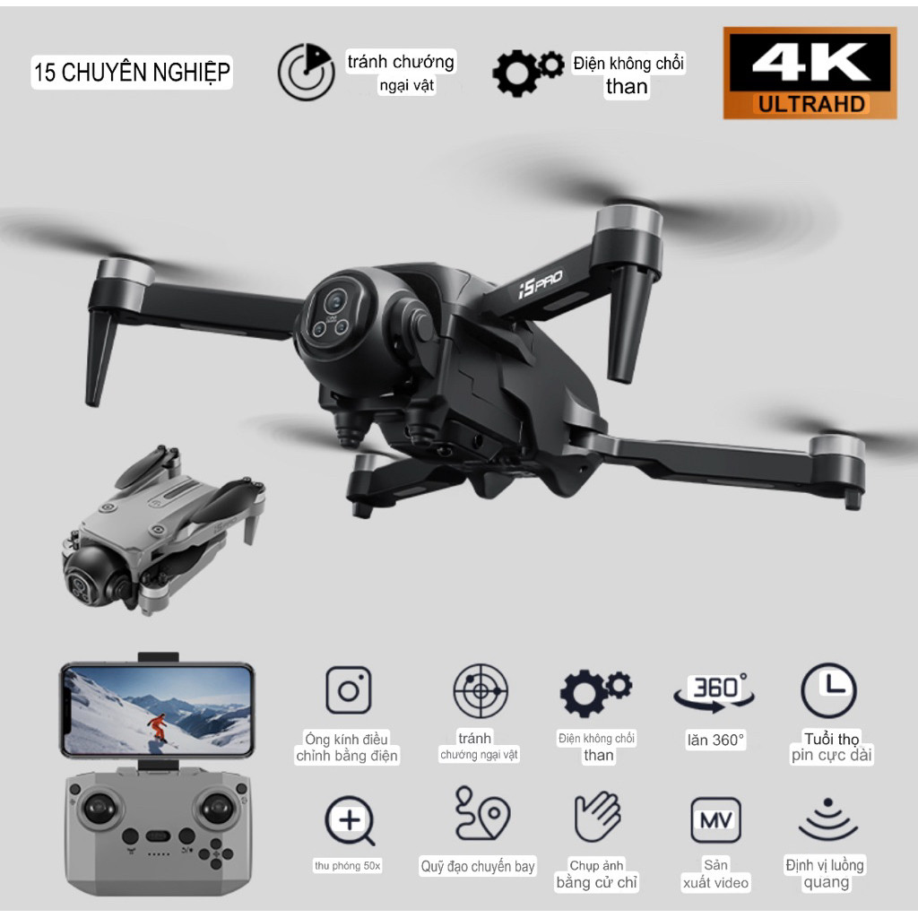 Flycam i5 Pro động cơ không chổi than , camera to , có 2 camera