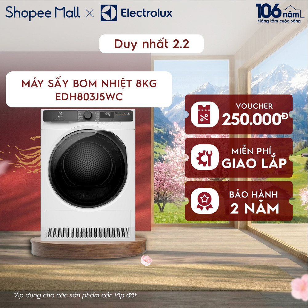 Free giao lắp - Máy sấy bơm nhiệt Electrolux 8kg UltimateCare 500 - Trắng EDH803J5WC