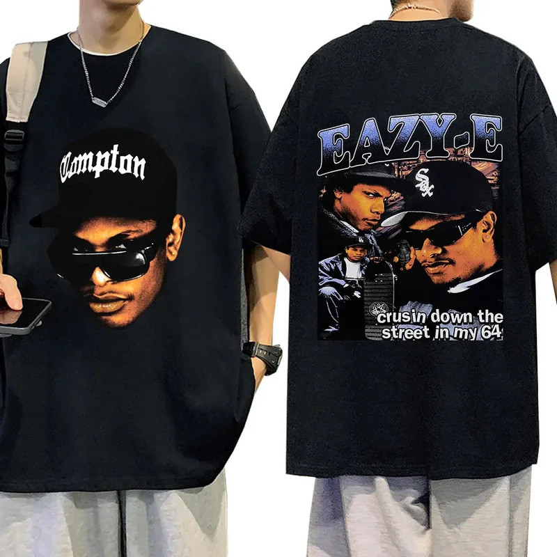 90 Eazy E Rapper Đồ Họa Áo nam Bông Tai Kẹp Vintage Tay Ngắn Kích Thước Lớn Cotton Hip Hop Đường Phố
