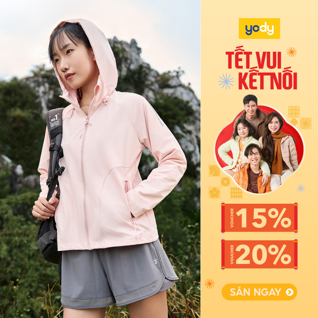 Áo khoác gió nữ 2 lớp YODY trượt nước siêu co giãn 4 chiều thoải mái, vải mềm mại WCWC25F045-AKN7010