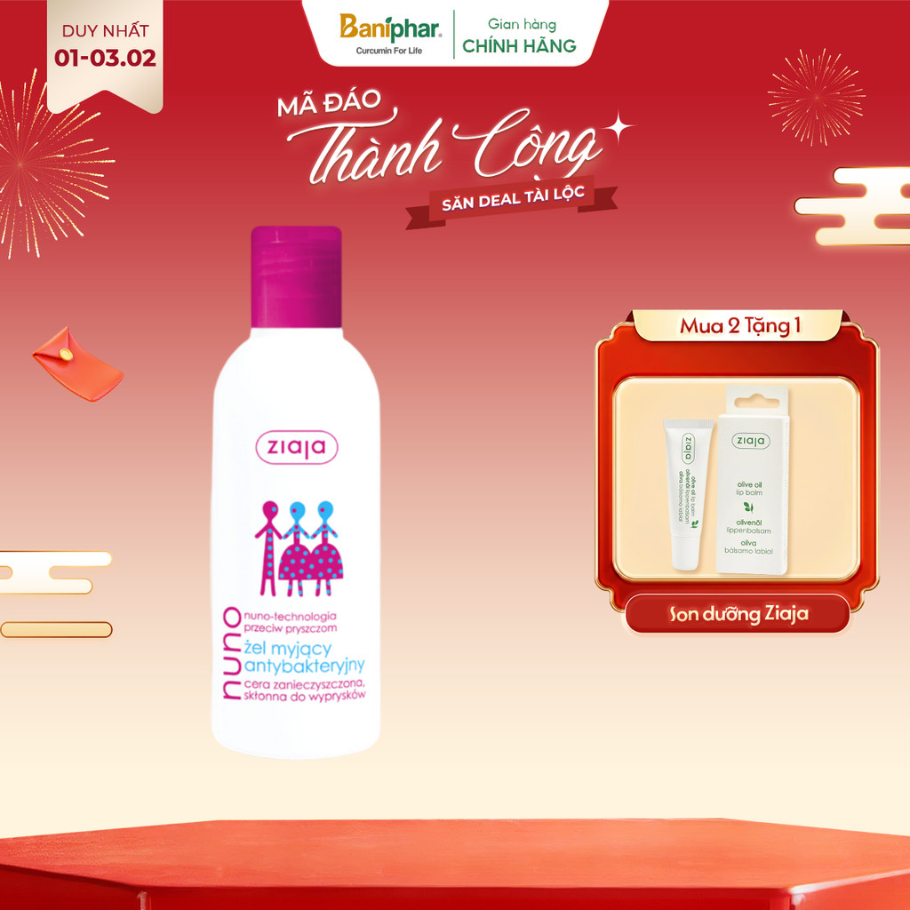 Sữa rửa mặt dạng gel ngừa mụn Ziaja Nuno cho da dầu và da hỗn hợp, không gây kích ứng 200ml